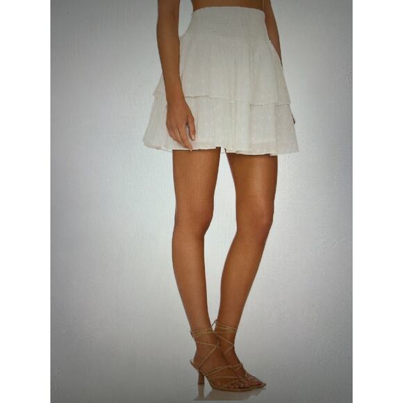 NWT MINKPINK BLOWOUT WHITEWASH MINISKIRT Shirred Waist Double Ruffle S $99 MSRP - Picture 2 of 4
